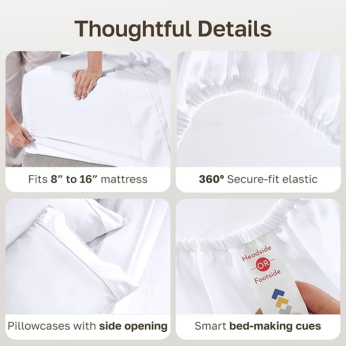California Design Den Soft 100% Cotton Full Sheet Set, 400 Thread Count Good Housekeeping Award Winner, Silky Smooth Sateen Weave with Deep Pockets, Breathable and Durable Cotton Bedding Set - White
