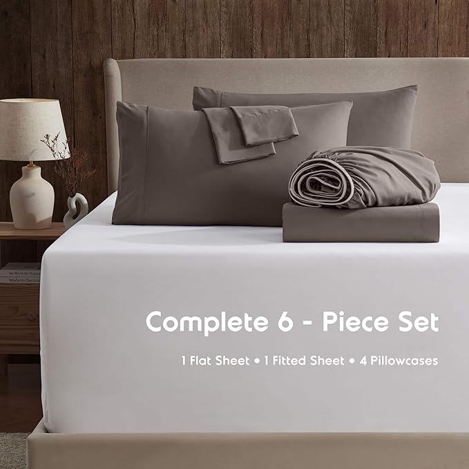 Nestl Extra Deep King Sheet Set - 6 Piece Breathable & Cooling Sheets - Hotel Luxury Bedding Set w/18-24 Inch Deep Pockets - Easy & Secure Fit - Super Soft, Wrinkle Free & Comfy - Chocolate Brown