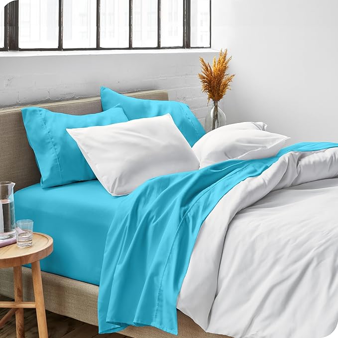 Bare Home Full Sheet Set - 1800 Ultra-Soft Microfiber Full Bed Sheets - Double Brushed - Deep Pockets - Easy Fit - 4 Piece Set - Bedding Sheets & Pillowcases (Full, Aqua)