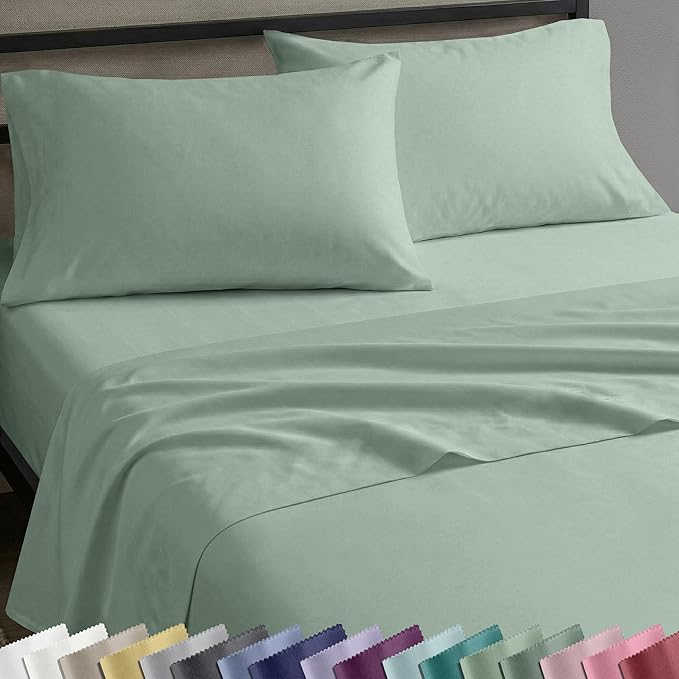 California Design Den Twin XL Bed Sheets Set - Natural 100% Cotton Sheet Set, Soft Sateen, Fully Elasticized 12" Pockets, Breathable and Durable Bedding for Dorm Room - Frosty Green