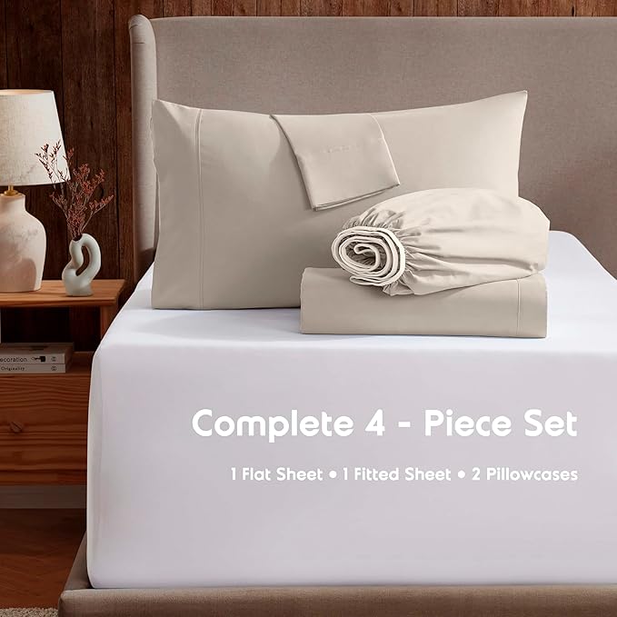 Nestl Extra Deep Twin Sheet Set - 4 Piece Breathable & Cooling Sheets - Hotel Luxury Bedding Set w/18-24 Inch Deep Pockets - Easy & Secure Fit - Super Soft, Wrinkle Free & Comfy - Linen
