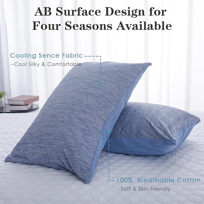 CHOSHOME Cooling Pillow Cases Zipper Pillow Covers Q-Max > 0.45 Zippered Pillowcases for Hot Sleepers, Soft, Breathable, Skin-Friendly, 4 Pack (Queen, 20"x30", Blue)