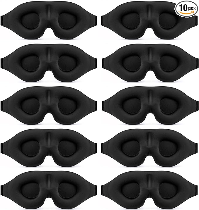 10 Pack Sleep Mask Blackout 3D Sleeping Mask Super Lightweight Soft Mask for Night Sleeping,Office, Travel,Party Games (Black)