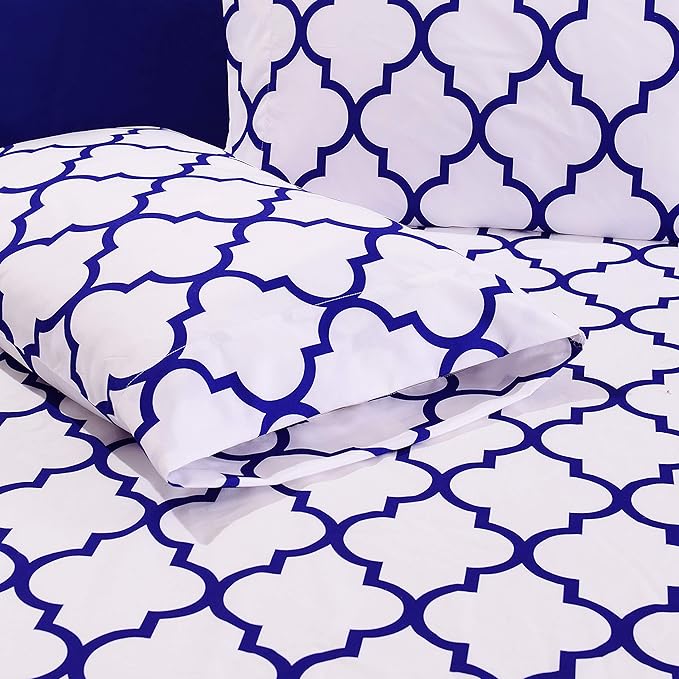 Elegant Comfort Luxury Soft Bed Sheets Quatrefoil Pattern - 1500 Premium Hotel Quality Microfiber Softness Wrinkle and Fade Resistant (6-Piece) Bedding Set, Full, Duke Blue