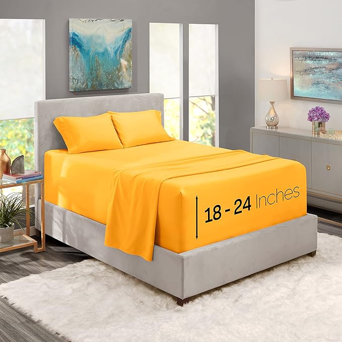 Nestl Twin Size Sheet Set, 4 Piece Extra Deep Pocket (18-24 inches), Microfiber, Hotel Luxury, Soft, Breathable, Wrinkle-Free, Easy to Care, Yellow