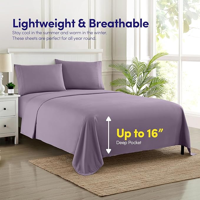 1500 Supreme Collection King Sheet Sets Plum - Luxury Hotel Bed Sheets and Pillowcase Set for King Mattress - Extra Soft, Elastic Corner Straps, Deep Pocket Sheets, King Plum