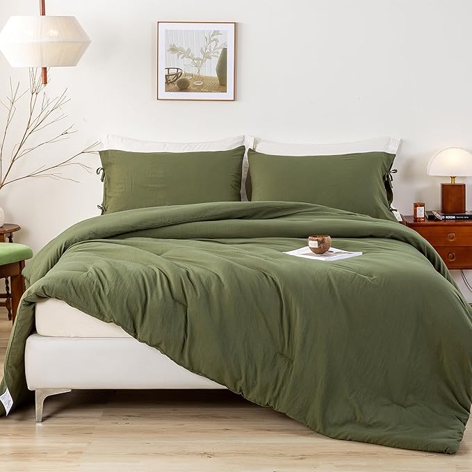 Softness Solid Olive Green Twin/Twin XL Bed Comforter Set - Lightweight Cozy Modern Polycotton Bed Blanket for Kid Teen Children All Season Use - 1 Down Alternative Comforter & 1 Pillowcase