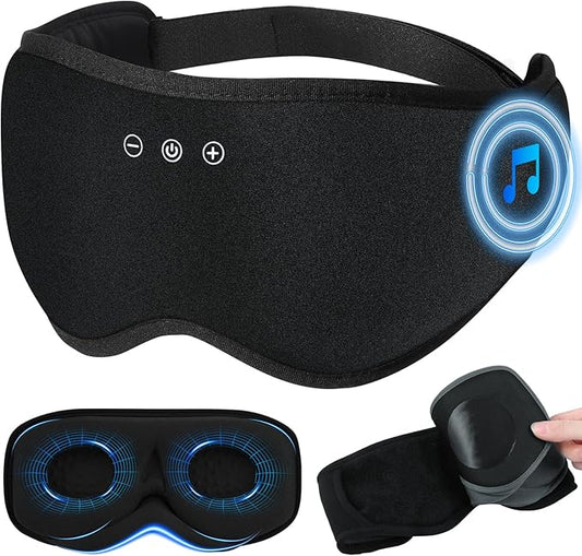 Bluetooth Sleep Headphones for Side Sleepers with Timming Setting, 100% Blackout 3D Contoured Eye Mask for Sleeping & Music Auto Shut Off, Breathable No Pressure for Side Sleeper Travel