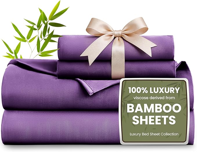 Love's cabin 3 Piece Twin Sheet Set, 100% Rayon Derived from Bamboo, Cooling & Breathable, Soft Silky Deep Pocket up to 16", Hotel Luxury Bedding for Hot Sleepers, Purple