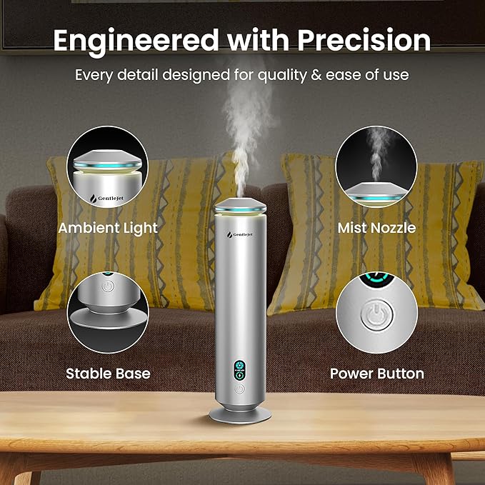 GentleJet MajesticMist Waterless Essential Oil Diffuser WiFi, Cold Air Nebulizing Scent Machine for Large Room (1000 sq ft), Smart App & Remote Control, Quiet Aluminum Diffuser, Plug-in