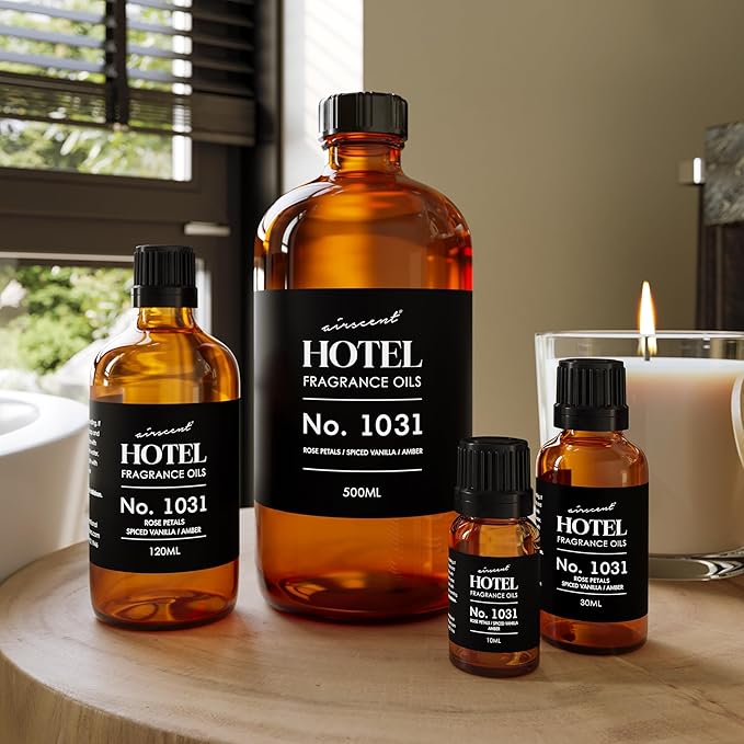 AirScent Hotel Diffuser Oil No. 1031 - Rose Petals Spiced Vanilla Amber - Hotel Scent Dupe - Fragrance Oil for Ultrasonic and Waterless Diffusers and Crafting - 500 mL, 16.9 fl oz Glass Bottle