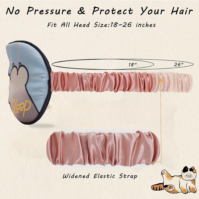 Sleep Masks, 3 Packs Silky Satin Eye Masks for Sleeping,Effective Light Blocking Blindfold for Men Women, Cute Cat Paw Design, with No-Pressure Elastic Strap