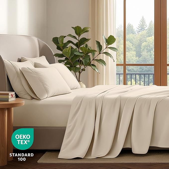 Bare Home Hotel Luxury King Sheet Set, Extra Soft - 6 Piece Set - Deep Pockets - Easy Fit - Cooling & Breathable - Wrinkle, Fade, Stain Resistant - Includes 4 Pillowcases (King, Sand)