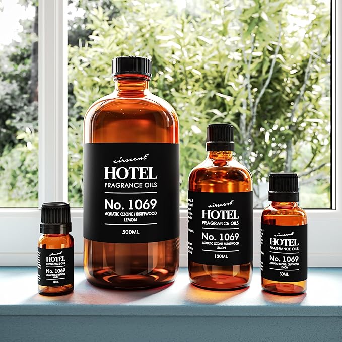 AirScent Hotel Diffuser Oil No. 1069 - Aquatic Ozone, Driftwood, Lemon - Premium Fragrance Oil for Ultrasonic and Waterless Diffusers and Crafting - 30 mL, 1 fl oz Glass Dropper Bottle