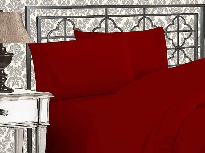 Elegant Comfort Luxury 1500 Premium Hotel Quality Microfiber 4-Piece Sheet Set - Wrinkle Resistant, All Around Elastic Fitted Sheet, Deep Pocket up to 16", California King, Burgundy