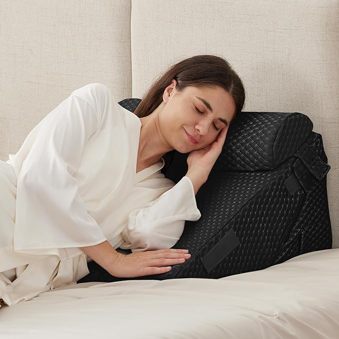 Ruqmuis 3PCS Wedge Pillow Set for After Surgery, Adjustable 9&12 Inch Bed Wedge Pillow for Sleeping, Incline Pillow Wedge for Headboard, Post Surgery, Acid Reflux, Neck&Back Support, Plush Black