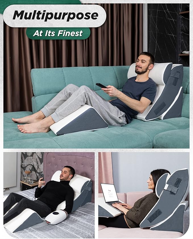 Lunix LX5 4-Piece Support for Shoulder & Upper Body Rest, Orthopedic Bed Wedge Pillow Set, Elevated Memory Foam for Post-Op Recovery & Sleep Comfort, Arctic Navy
