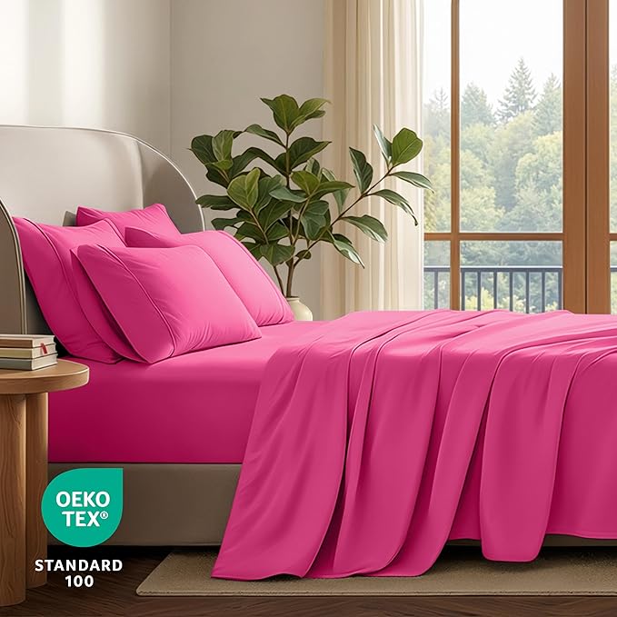 Bare Home Hotel Luxury Twin XL Sheet Set, Extra Soft - 4 Piece Set - Deep Pockets - Easy Fit - Cooling & Breathable - Wrinkle, Fade, Stain Resistant - Includes 2 Pillowcases (Twin XL, Pink)