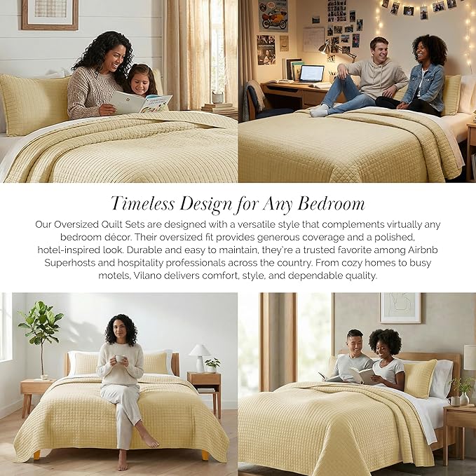 Southshore Fine Living, Inc. King Quilt Bedding Set, Soft, Lightweight Quilt, King Size Coverlet Sets with Shams, Pet Hair Resistant Bedding, Quilted Comforter with 2 Pillow Shams, Gold Quilts