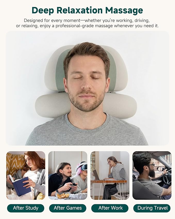 Neck Massager with Heat, Cordless Rechargeable Neck Traction Massage Pillow with Air Compression, FSA Eligible,Neck Stretcher Pillow, Digital Display Remote, Ergonomic Cervical Support for Home Office