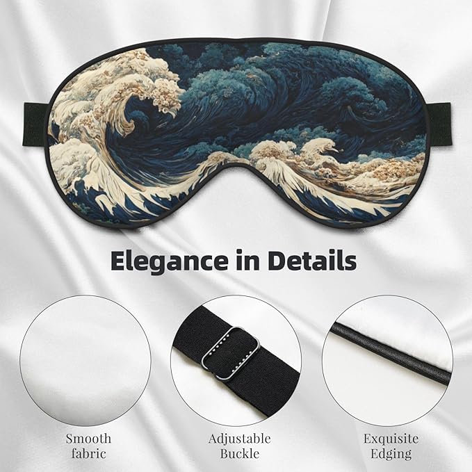 Japanese Great Ocean Waves Sleep Mask Eye Mask with Adjustable Strap Eye Sleep Shade Cover Blocks Light for Women Men Airplane Travel Nap