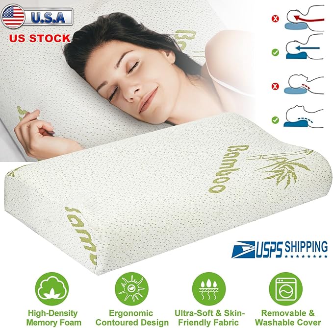 iMounTEK Bed Pillow Pillow Bamboo Viscose Memory Foam Pillow, Sleep Pillow Contoured Orthopedic Pillow Soft Neck Support Breath Pillow Back/Stomach/Side Sleeper(Large)