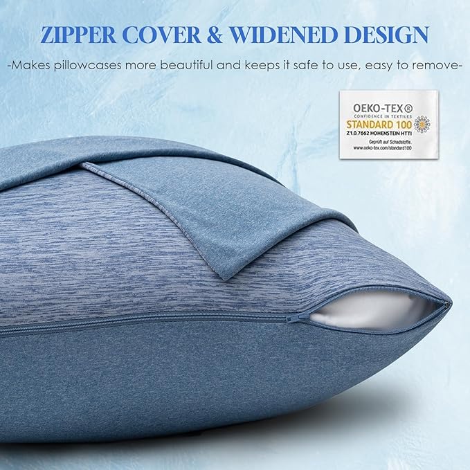 CHOSHOME Cooling Pillow Cases Zipper Pillow Covers Q-Max > 0.45 Zippered Pillowcases for Hot Sleepers, Soft, Breathable, Skin-Friendly, 4 Pack (Queen, 20"x30", Blue)