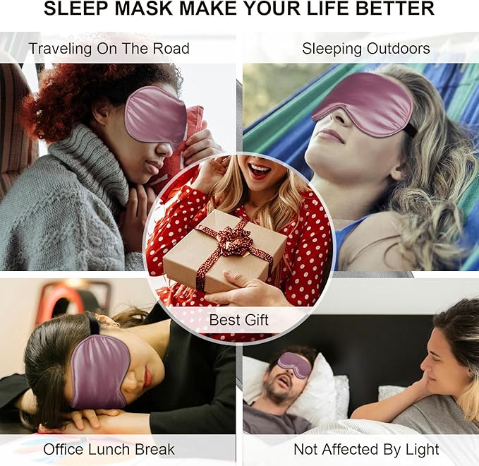 Silk Sleep Mask, Black, Adjustable Strap for Light Blocking, Travel Rest, Puffy Eyes Relief, Single Pack (Gold)