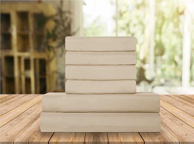 Elegant Comfort Luxury Soft Bed Sheets 1500 Premium Hotel Quality Microfiber Softness Wrinkle and Fade Resistant (6-Piece) Bedding Set, California King, Linen Cream