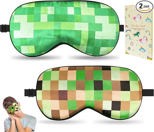 2 Pcs Sleep Mask for Kids Boys, Silk Eye Covers for Sleeping, Adjustable Strap & Light Blocking Design, Teen Children's Bedtime Blindfold for Travel and Home Use with Gift Box (My World)