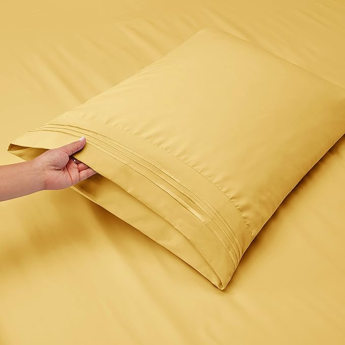 Clara Clark Twin Sheets, 5 Piece Set - Hotel Luxury Sheets for Twin Size Bed, Super Soft Bedding Set, Twin Size, Mellow Yellow