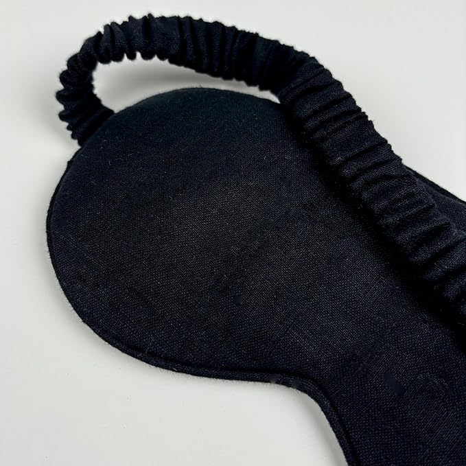 100% Blocking Light Eye Mask Pure Linen Sleep Mask with Elastic Band,Soft Zero Pressure Black Eyes Cover,Side Sleeper Eye Cover Cooling Puffiness Dry Eyes
