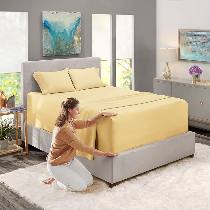 Nestl Twin Size Sheet Set, 4 Piece Extra Deep Pocket (18-24 inches), Microfiber, Hotel Luxury, Soft, Breathable, Wrinkle-Free, Easy to Care, Vanilla Yellow