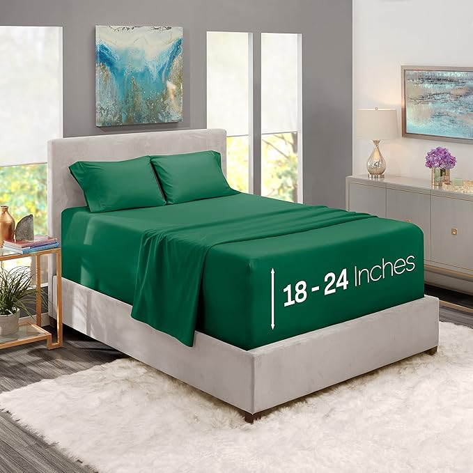 Nestl Sheets Set, King, Microfiber, Deep Pocket, 4 Piece, Hunter Green