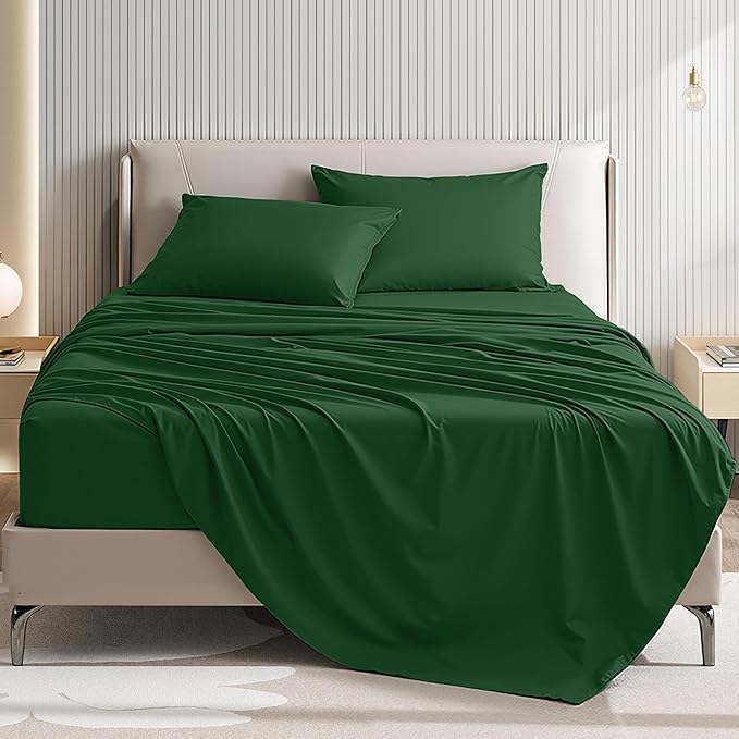 Twin Size 3 Piece Bed Sheet Set - Ultra Imitation Cotton-Premium Breathable & Cooling Sheets - Hotel Luxury Bed Sheets Deep Pocket up to 15"- Wrinkle, Fade(Emerald Green, Twin)