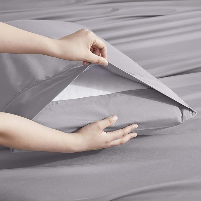 Nestl Extra Deep King Sheet Set - 6 Piece Breathable & Cooling Sheets - Hotel Luxury Bedding Set w/18-24 Inch Deep Pockets - Easy & Secure Fit - Super Soft, Wrinkle Free & Comfy - Gray Lavender