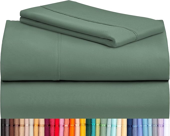LuxClub Twin XL Sheets - Twin Bed Sheets for Boys and Girls, 3 PC Deep Pockets 18" Eco Friendly Wrinkle Free Kids Fitted Sheets Machine Washable Hotel Bedding Silky Soft - Tree Moss Green Twin XL