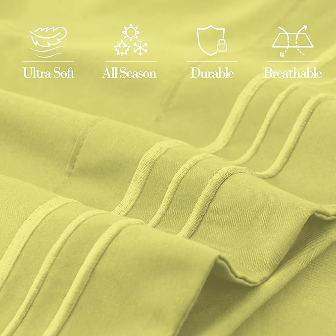 Mocassi 2-Piece Premium Standard/Queen Pillowcase Set 1800 Series Hotel Quality Microfiber - Soft and Breathable with 3-Line Embroidery Wrinkle and Stain Resistant, Easy Care, 20" x 30", Olive Green