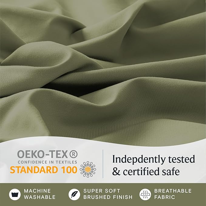 LuxClub 3 PC Sheet Bed Sheets Deep Pockets 18" Eco Friendly Wrinkle Free-Kids-Fitted Sheets Machine Washable Hotel Bedding Silky Soft - Olive Twin