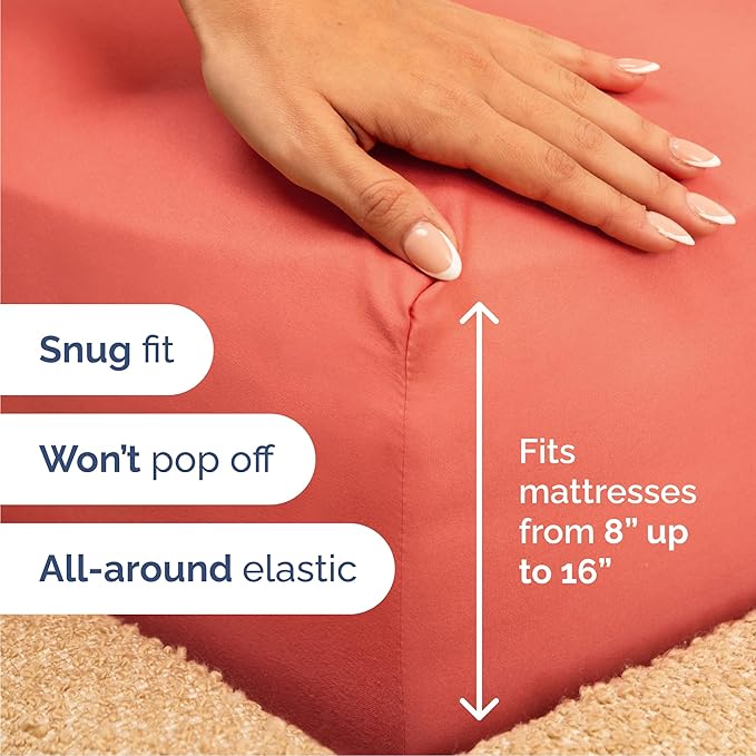 Cal King Size 4 Piece Sheet Set - Comfy Breathable & Cooling Sheets - Hotel Luxury Bed Sheets for Women & Men - Deep Pockets, Easy-Fit, Extra Soft & Wrinkle Free Sheets - Coral Oeko-Tex Bed Sheet Set