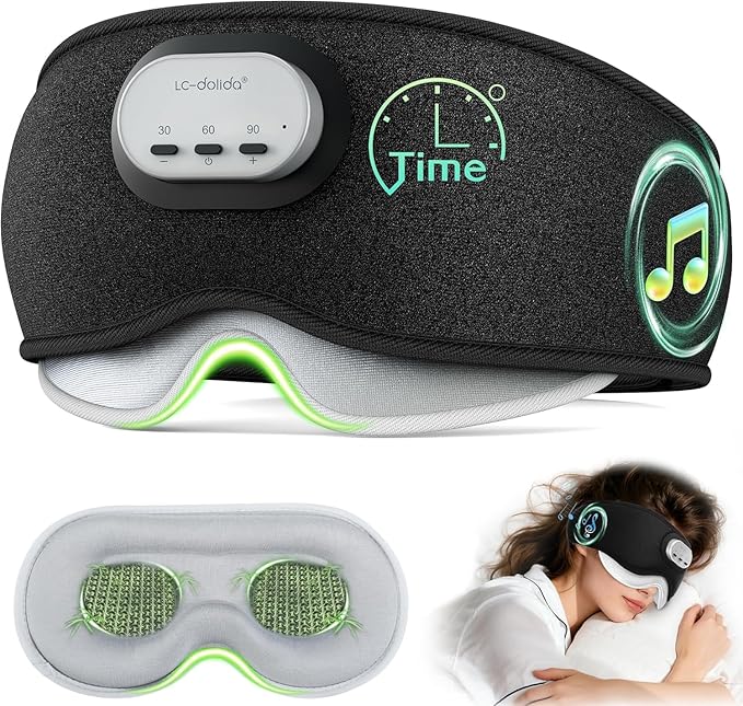 LC-dolida Voice Control Bluetooth Sleep Mask, Bamboo Cotton Bluetooth Sleep Headphones with 3D Zero-Pressure Cups and Timer Setting, Total Blackout Sleep Eye Mask for Side Sleepers (Black)