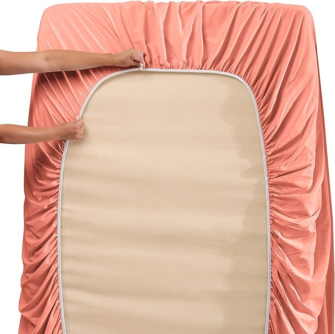 Hearth & Harbor Extra Deep Pocket King Size Sets - Fits Mattress 18-24 Inches Deep - Extra Deep Pocket Sheets - 6 Piece King Size - Misty Rose