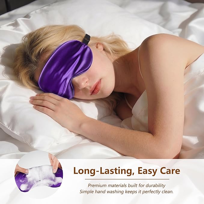 Sleep Mask Silk Eye Mask for Men Sleeping Mask, Adjustable Elastic Strap for Night Shading Sleep Mask, Soft and Comfortable for Both Men and Women (Purple, 2 Packs)