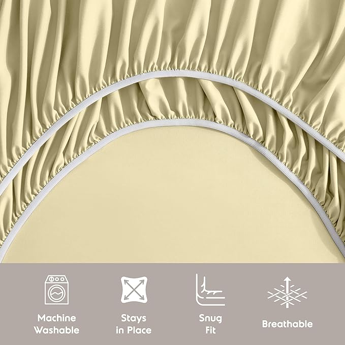 Nestl Extra Deep Split King Sheet Set - 4 Piece Breathable & Cooling Sheets - Hotel Luxury Bedding Set w/18-24 Inch Extra Deep Pockets - Easy & Secure Fit - Soft, Wrinkle Free & Comfy - Vanilla Yellow