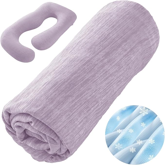 Sasttie Cooling Pregnancy Pillow Cover, 57-inch U Shaped Pregnancy Pillow Case, Fits 55 to 57 Inch Maternity Pillow, Lavender Purple (No Pillow Insert)