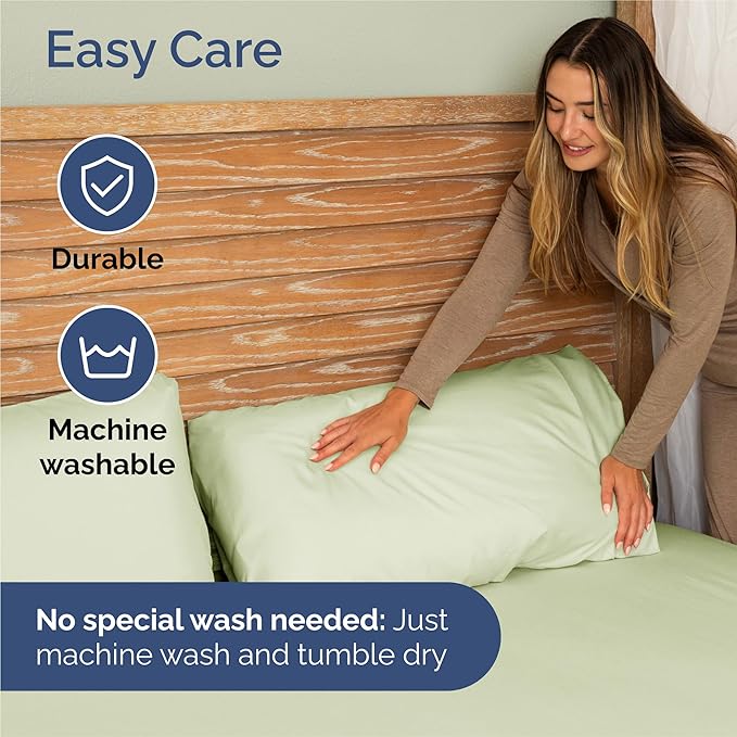 Full 6 Piece Sheet Set - Comfy, Breathable & Cooling - Hotel Luxury Bedding for Women, Men, Kids, Teens & Children - 1 Flat & 1 Fitted Sheet & 4 Pillowcases w/ Deep Pockets - Wrinkle Free - Light Sage