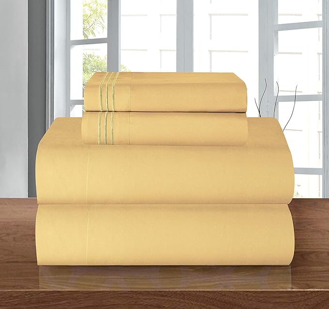 Elegant Comfort Luxury Soft 1500 Premier Egyptian 4-Piece Premium Hotel Quality Wrinkle Resistant Coziest Bedding Set, All Around Elastic Fitted Sheet, Deep Pocket up to 16inch, Full, Camel/Gold