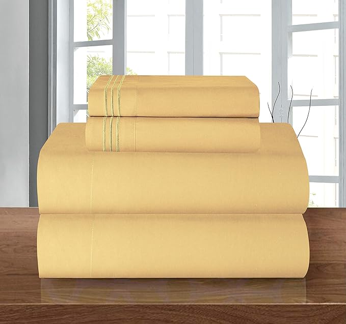 Elegant Comfort Luxury 1500 Premium Hotel Quality Microfiber 5-Piece Sheet Set - Wrinkle Resistant, All Around Elastic Fitted Sheet, Deep Pocket up to 16", Split King, Camel-Gold