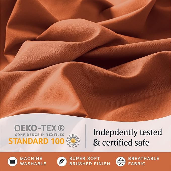 LuxClub 4 PC California King Size Sheet Set Deep Pockets 18" Wrinkle Free Cooling Sheets Machine Washable Hotel Bedding Silky Soft - Autumn Orange California King