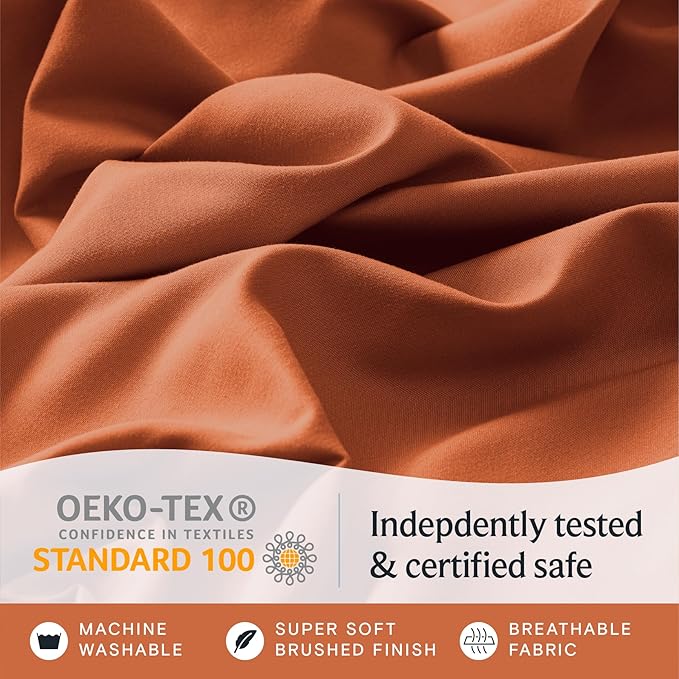 LuxClub 4 PC Full Size Sheet Set Deep Pockets 18" Wrinkle Free Cooling Sheets Machine Washable Hotel Bedding Silky Soft - Autumn Orange Full